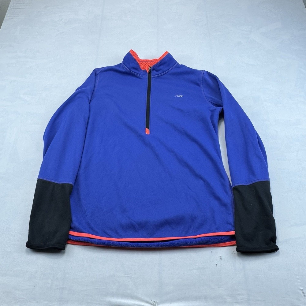 New Balance Womens L Blue Coral Half Zip Fleece Pullover Running Athletic